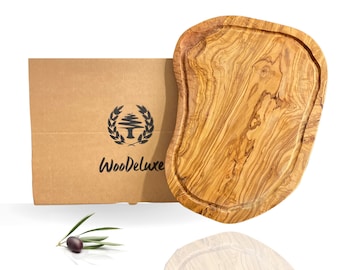 Olijfhouten snijplank, steakplank, charcuterieplank, olijfhouten plank met sapgleuf, rustiek, 2 cm dik