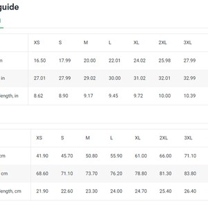 K&ouml;nnte beinhalten: Gr&ouml;&szlig;entabelle f&uuml;r Kleidung in Zoll und Zentimetern. Die Tabelle zeigt die Ma&szlig;e f&uuml;r Breite, L&auml;nge und &Auml;rmell&auml;nge f&uuml;r die Gr&ouml;&szlig;en XS bis 4XL.
