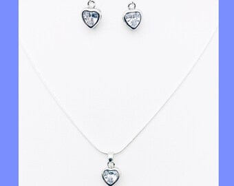Cubic Zirconia Heart Necklace/Earring Set (Heart 0.47"Long X 0.35"Wide)