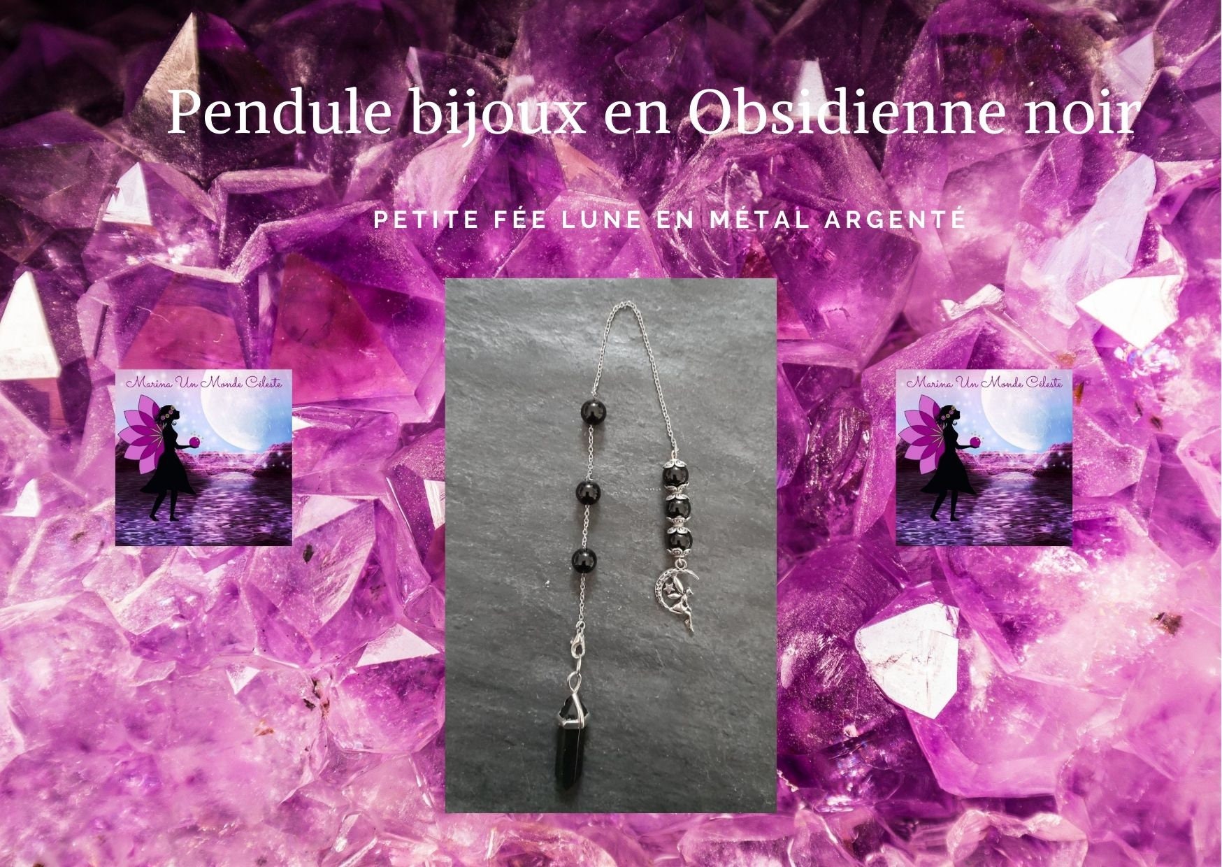 Pendule Bijoux Pierre Pointe Obsidienne Œil Céleste Fait Main
