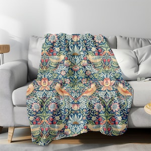 Coperta di peluche "Ladro di fragole" di William Morris: coperta floreale vintage