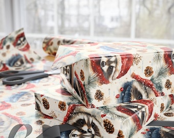 Raccoon Wrapping Paper Christmas Raccoons Gift Paper Gift Wrapping Paper Glossy Christmas Gift Wrap Gloss Paper Birthday Paper Watercolor