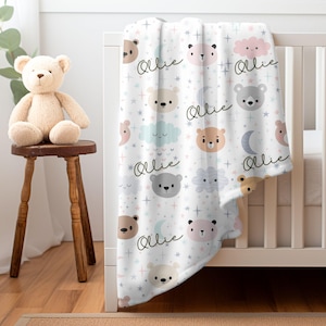 Personalized Baby Bear Blanket: Soft Velveteen Nursery Swaddle