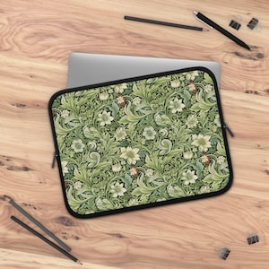 Green Floral Laptop Sleeve William Morris Laptop Cover WildFlowers Laptop Sleeve ipad Laptop Case Floral 13in Cover Laptop 15in Macbook Slee