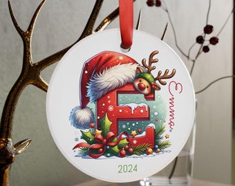 Personalized Letter E Christmas Ornament: Festive Reindeer Keepsake