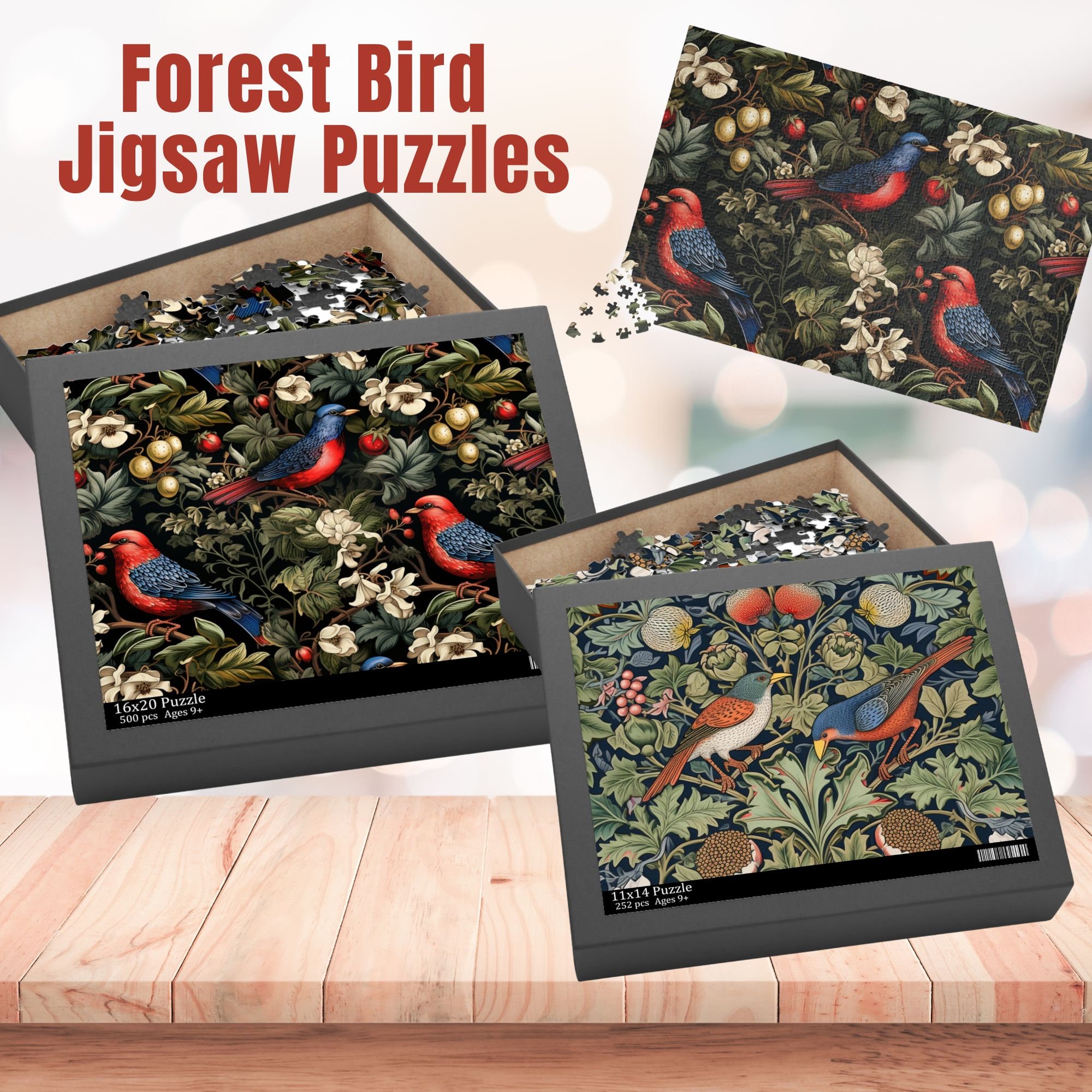 Forest Birds Puzzles William Morris Inspired Jigsaw Puzzle
