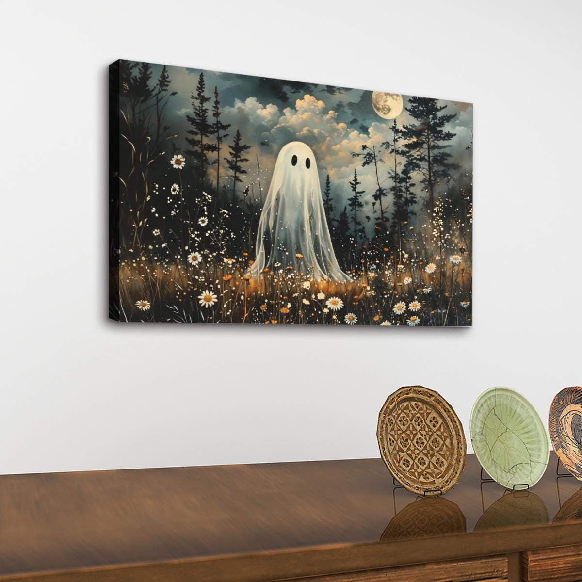 ユウ Ghostly Forest Canvas Print: Vintage Halloween Decor, Mystical
