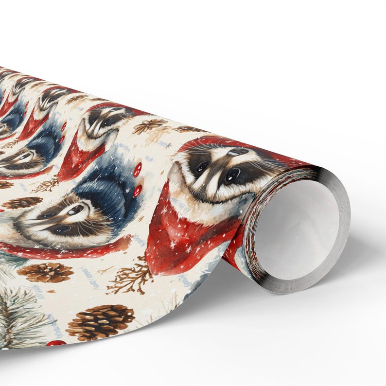 Raccoon Wrapping Paper Christmas Raccoons Gift Paper Gift Wrapping Paper Glossy Christmas Gift Wrap Gloss Paper Birthday Paper Watercolor