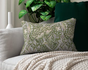 William Morris Windrush Lumbar Pillow Cover: Greenery Floral Art