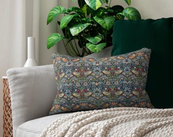 Copricuscino lombare "Ladro di fragole" di William Morris: Cuscino con uccelli botanici