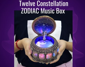 Vintage Constellation Music Box Goddess Rotating Musical Box Note Wind Up Hand-Painted Collectible Zodiac Gift for Christmas Birthday Gift