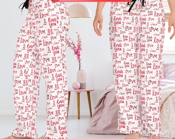 Valentine's Day Pajama Pants: 'Love You' Print, Women's Sleepwear