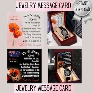 Tarjeta de mensaje ShineOn, reloj para hombre, tarjeta de mensaje del día ANZAC, plantillas de mensajes personalizadas, brillo imprimible en tarjetas de reloj personalizadas para hombre
