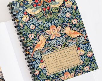 William Morris Journal Strawberry Thief Writing Journal Hardcover Lined Notebook Spiral Journal for Her William Morris Quote Notebook