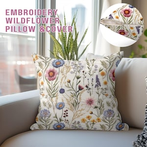 Wildflower Pillow Cover: Floral Print Square Pillow, Cottagecore Decor image 1