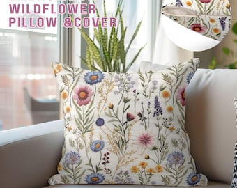 Capa de almofada de flores silvestres: almofada quadrada com estampa floral, decoração Cottagecore