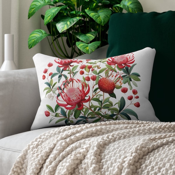 Floral Embroidery Pillow and Case Lumbar Pillow Embroidered Australian Wattle Pillow Floral Art Lumbar Pillow Cover & Pillowcase Cottagecore