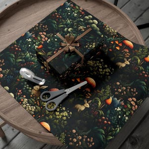 Dark Forest Wrapping Paper Vintage Mushroom Paper Forestcore Gift Paper Dark Green Forest Paper William Morris Style Gift Wrap Botanical