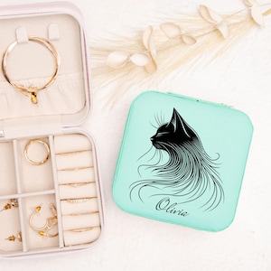 Portagioielli da viaggio personalizzato in similpelle, regalo per amanti dei gatti, piccolo portagioielli da viaggio, organizer per anelli e orecchini, amicizia