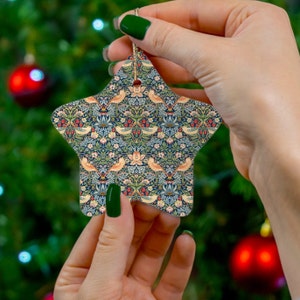 ウィリアムモリスオーナメント いちご泥棒 クリスマスオーナメント 4形状、ウィリアムモリス ハニーサックル トレリス チューリップ セラミックオーナメント
