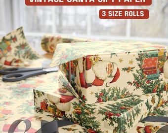 Santa Claus Wrapping Paper Christmas Wrapping Paper Christmas Gift Wrap Vintage Holiday Wrap Packaging Paper Botanical Gift Roll 4m Wrap