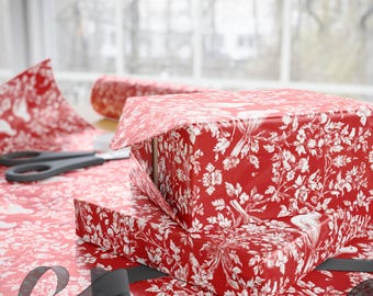 Carta da regalo in tela rossa, carta da regalo in tela de joux, carta da regalo per amanti, carta da regalo con uccellini innamorati, carta natalizia per coppie, rotolo di carta da regalo per San Valentino