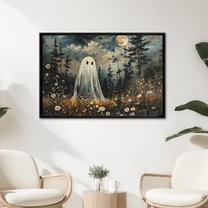 Oak Wood Halloween Jigsaw Puzzle 1000 Piece: Spooky Ghost & Wildflowers