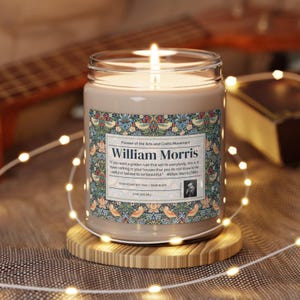 William Morris Strawberry Thief Pattern Candle 9 oz Eco-friendly Soy Wax Inspirational Quote Label Gift for Crafters and Sewers 5 Scents
