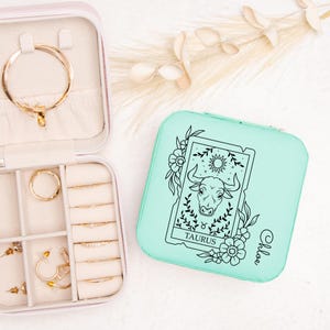 Personalized Zodiac Jewelry Travel Case Custom Name Birth Month Gift Jewelry Box Star Sign Astrology Lovers Star Sign Custom Astrology Gift