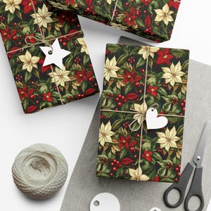 Christmas Gift Wrap William Morris Floral Christmas Gift Wrap Botanical Cottage Core Roll Gift Paper red Green Floral Festive Gift Wrap