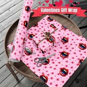 Wrapping Paper Valentines Gift Wrap Pink Polka Dots Lips Design Gift Wrap for Anniversaries Love Celebration Romantic Couple&#39;s Gift Paper