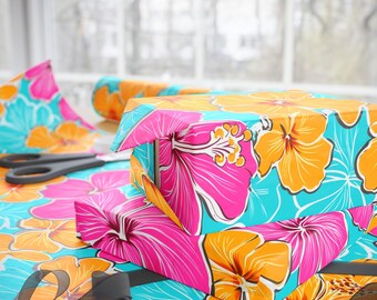 Hawaiian Hibiscus Floral Gift Wrap Rolls: Tropical Print