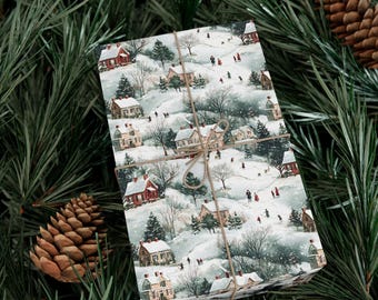 Vintage Weihnachtsgeschenkpapier Rollen Weihnachten Geschenkverpackung Winterliche Dorf Urlaub Wrap Festliche Verpackung Saisonales Digitales Papier Sammelalbum