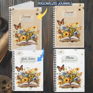 Custom Journals Flower and Book Reading Journal Notebook Floral Journal Spiral Notebook Watercolor Open Book Floral  Notebook Journal Gift