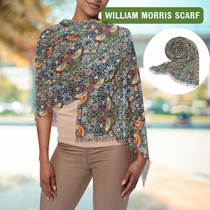 William Morris Scarf Strawberry Thief Light Scarf Shawl Wrap for Women Gift for Mothers Day Floral Vintage Birds Summer Wrap Beach Coverup