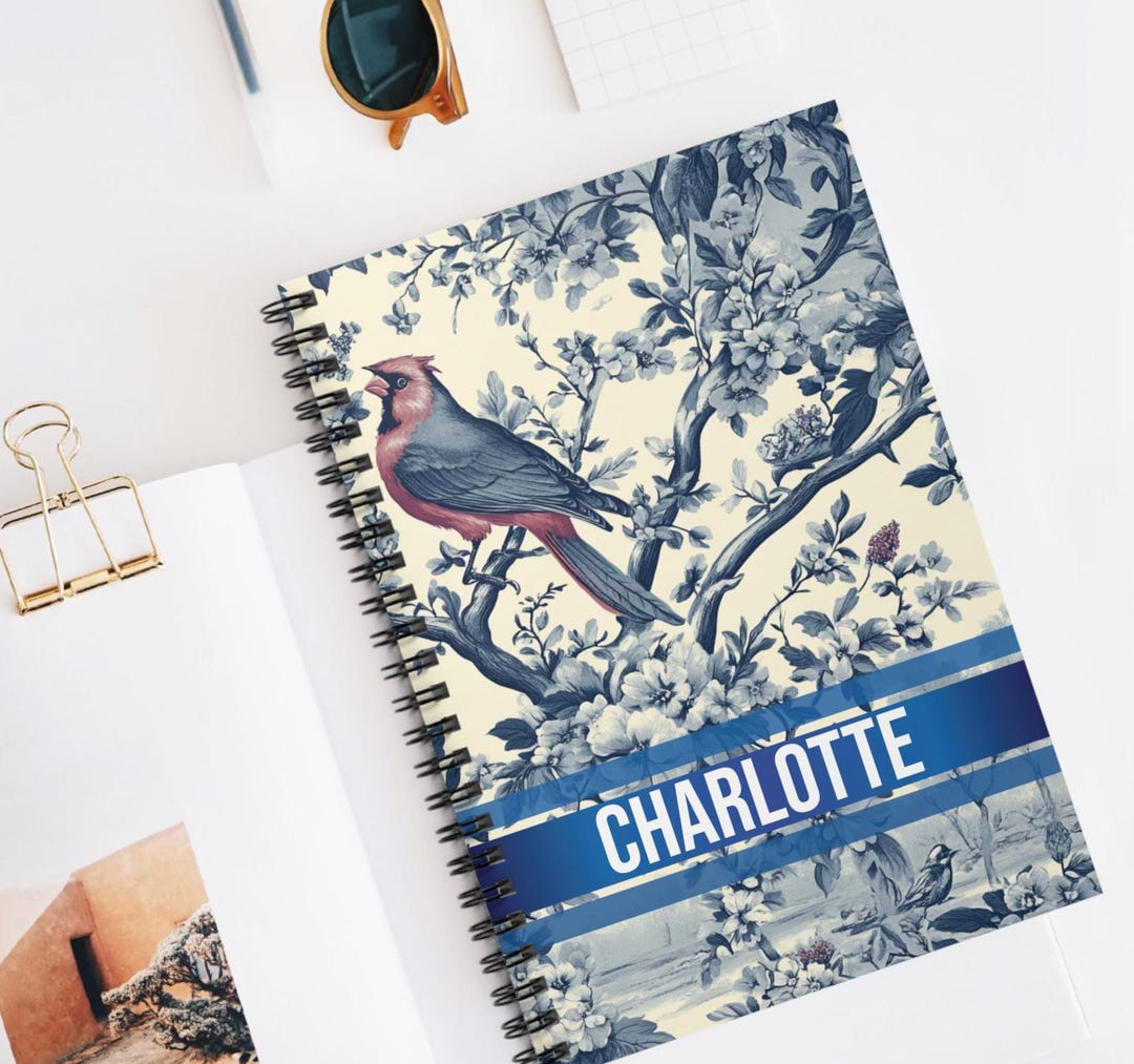 Custom Name Cardinal Birds Blue Toile De Jouy Journal Toile Notebook ...