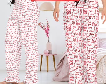 Valentine's Day Pajama Pants: Red Hearts Print, Women's Sleepwear