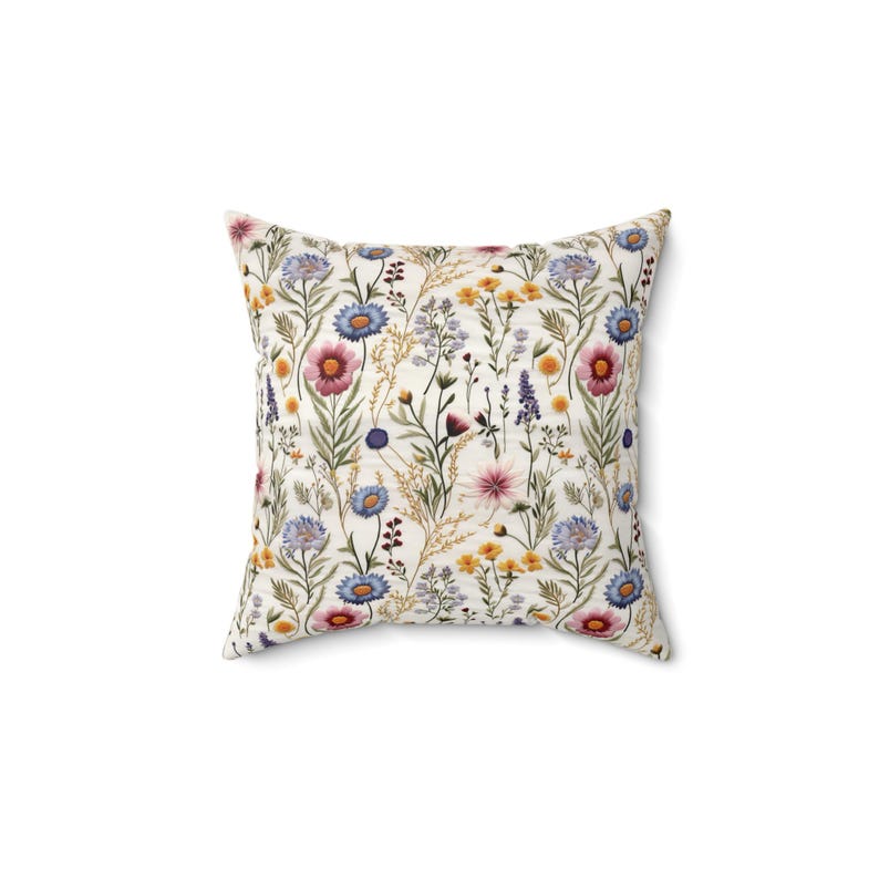 Wildflower Pillow Cover: Floral Print Square Pillow, Cottagecore Decor image 4