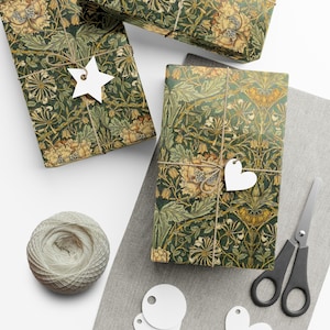 Carta da regalo William Morris Motivo caprifoglio verde Carta da regalo elegante 3 dimensioni Carta da regalo natalizia in stile Art Nouveau vintage
