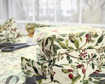 Botanical Christmas Gift Wrap Vintage Christmas Gift Wrap Cottage Core Holly Cherry Roll Gift Paper The Botanist Archive Festive Gift Wrap