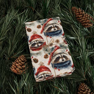 Waschbär Geschenkpapier Weihnachten Waschbären Geschenkpapier Geschenkpapier glänzend Weihnachtsgeschenkverpackung Glanzpapier Geburtstagspapier Aquarell Bild 6
