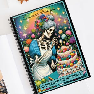 Womens Halloween Notebook Tarot Card Journal Recipe Book Gift Skeleton Journal Baking Diary Cooking Planner Spiral Notebook Gift for Bakers
