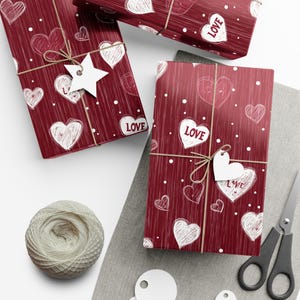 Red Valentines Wrapping Paper Love Heart Gift Paper Large Rolls Matte Paper Valentines Day Gift Wrap Hearts Design Gift Wrap Rolls for Love