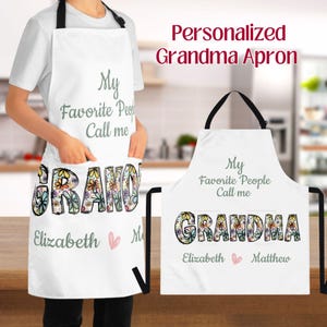 Personalized Grandma Apron Custom Grandkids Name My Favorite People Call Me Grandma Grandmother Gift, Kitchen Apron for Grandma&#39;s Birthday