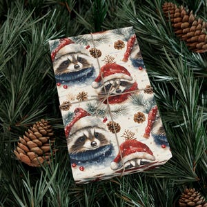 Raccoon Wrapping Paper Christmas Raccoons Gift Paper Gift Wrapping Paper Glossy Christmas Gift Wrap Gloss Paper Birthday Paper Watercolor
