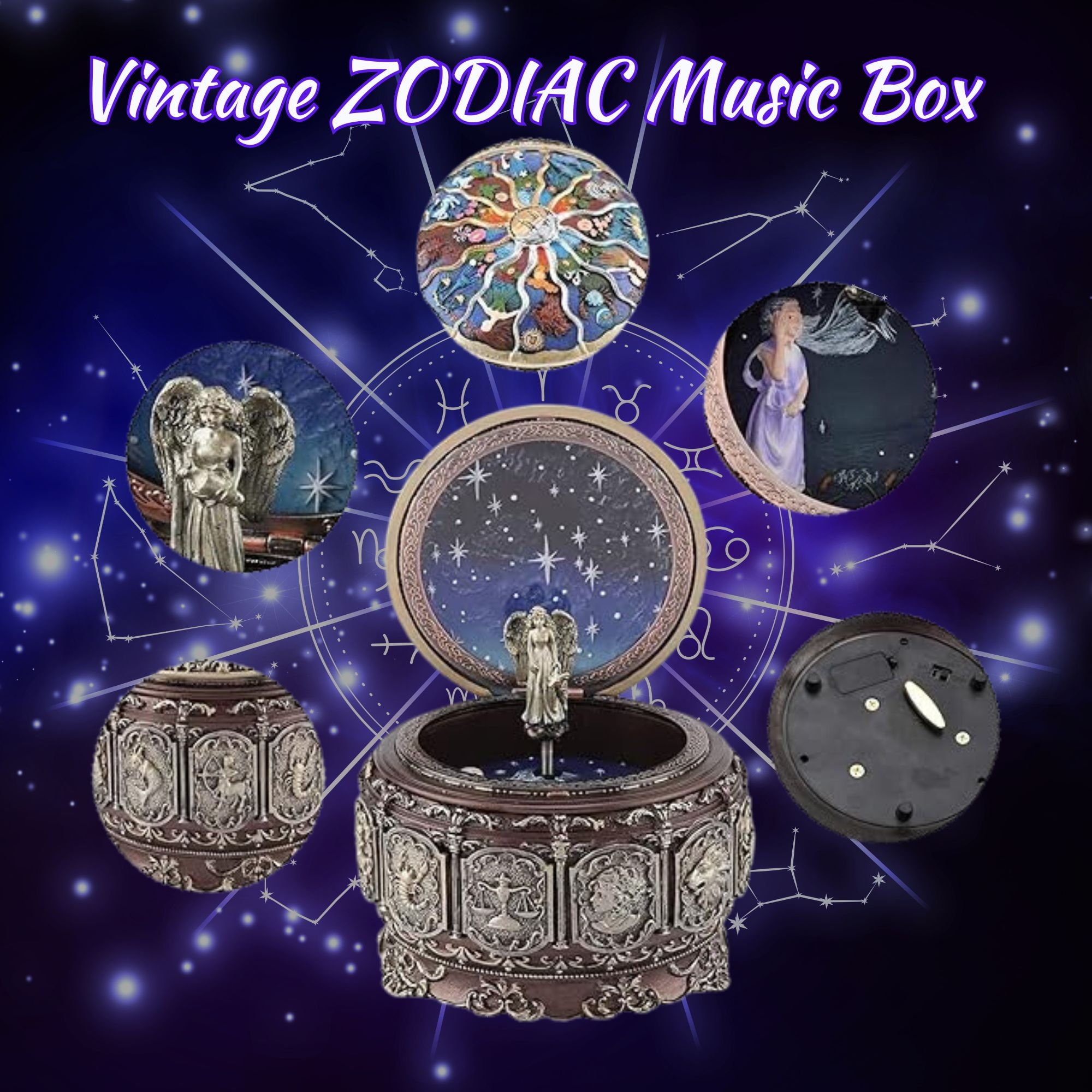 Vintage Constellation Music Box Goddess Rotating Musical Box Note