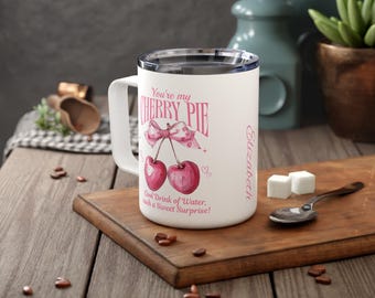 Cherry Bow Mug Personalized Valentines Day Gift Cherries Mug for Women Cherry Insulated Coffee Mug 10oz Custom Name Gift for Her Anniversary