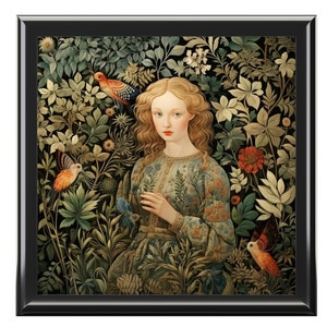 Wooden Jewelry Box Mystical Fairy in a Forest William Morris Style Jewellery Box Custom Wood Storage Box Sewing Box Craft Box Photo Box
