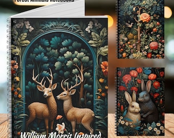 Forest Animals Journal William Morris Inspired Journal Deer in a Forest Notebook Spiral Creative Notebook Book Friendship Gift Forestcore