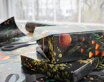 Wald-Geschenkpapier Vintage Pilz & Kaninchen Botanisches Papier Pilz Geschenkverpackung Waldkern William Morris Stil Geschenkverpackung Botanisch